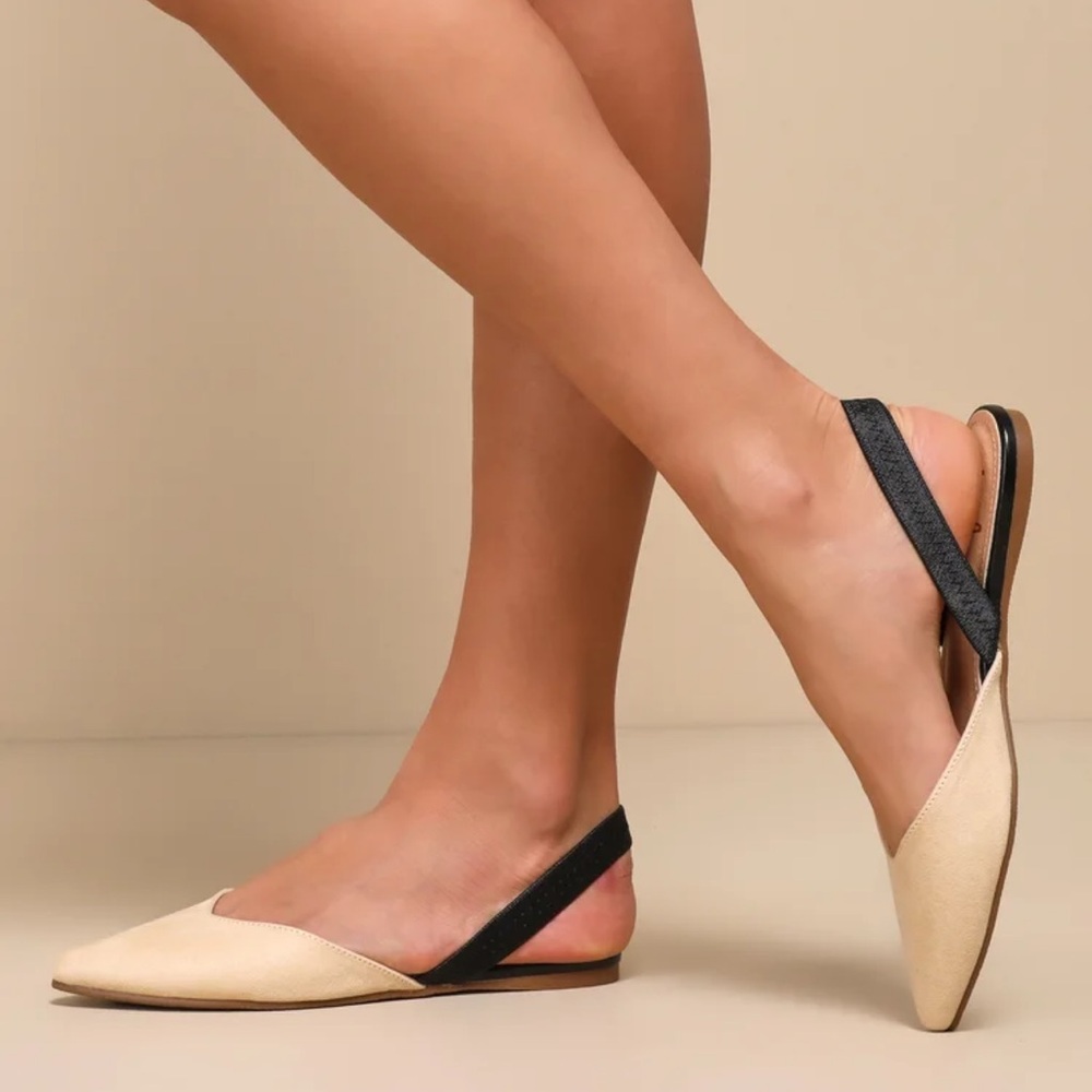 Lulus Beige and Black Women's Slingback Flats